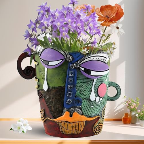 Teeloray Abstrakte Blumentopf, 18.5cm Gesicht Pflanzgefäße für Haus, Lustige Übertopfe Dekorative Harz Blumentöpfe für Küche Innen Sukkulenten Zimmer Tisch Centerpiece Geschenke