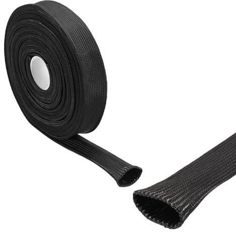 QUARKZMAN 1 Pz Intrecciata Guaina Per Cavi Elettrici, 3 mm x 10m, Guaina alta temperatura in fibre di vetro alcali-free, Tagliabile Nascondi Cavi, Cable Management Per TV, Auto, Casa, Nero