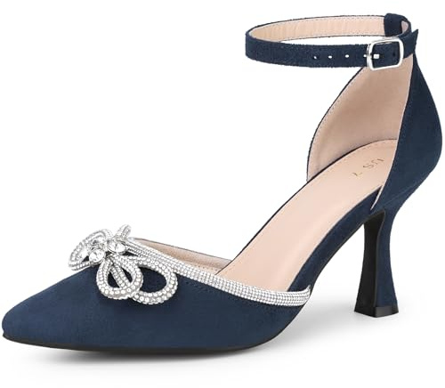 Allegra K Women Rhinestones Bow Ankle Strap Stiletto Heel Sandals | Sparkly design. Glamorous bling. Wedding. 3 1/3 inches heel. Pointed toe. Ankle strap. Stiletto heel