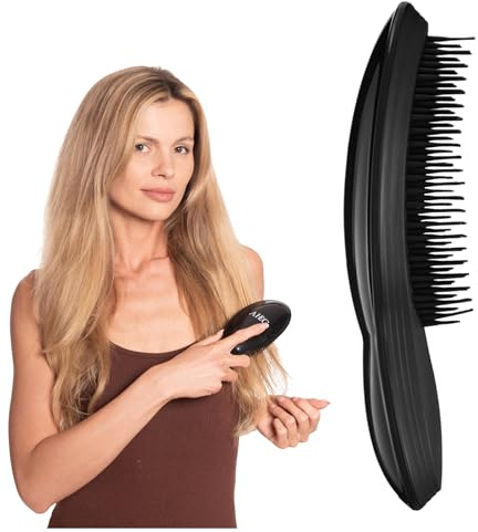 AJK Tangle-Free Hair Brush - Detangling Brush for Fine, Tangled Hair - Detangling Brush for Curly and Long Hair - Soft Bristles Reduce Breakage - Black