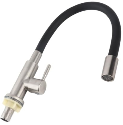 aqxreight Cuenca de Acero Inoxidable único Grifo Flexible Giratoria Fregadero de Cocina Agua Fría con Silicona para Cuencas de Lavado Universales