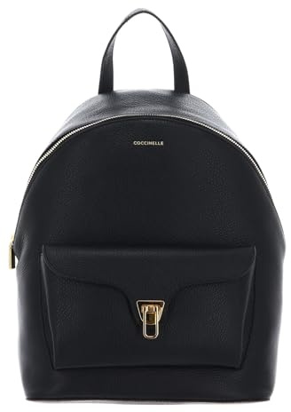 Coccinelle Leder Rucksack Beat Generatio Backpack Grained Leather Noir schwarz