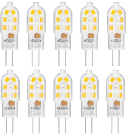 LuxiVerde T3 G4 LED-Lampe – Doppelstiftsockel 12 V AC/DC MR11 G4/GU4/GZ4 JC T3 Halogenlampe – entspricht 20 W, 360°, flimmerfrei, nicht dimmbar (Warm 3000k, 10er-Pack)