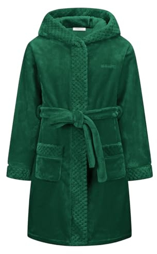 BuyiRen Boys Girls Dressing Gown Kids Robes - Flannel Hooded Robe Loungewear, 4-15 Years