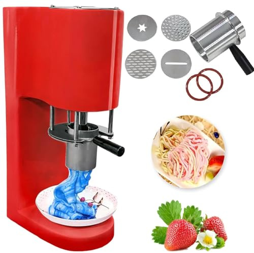 ZenSeFarin Eismaschine, Softeismaschine,Spaghetti-Eispresse,30 L/H Servierpresse,4 Formen,EinfüLltrichter 420 Ml,Einfach Zu Bedienen,FüR DessertläDen/Partys Und Catering 30 X 20 X 57 cm Red