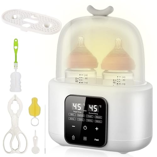 Flaschenwärmer Baby 6-in-1 mit Temperaturregelung, Sterilisator für babyflaschen Fast Babynahrungsheizung & Abtauung, Milchwärmer mit digitalem Display für Flasche Unterwegs und Hause