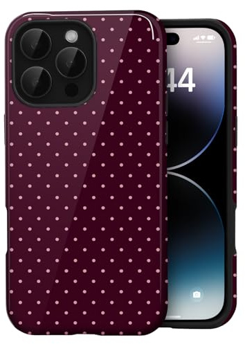 Amzfield Case for iPhone 16 Pro Max, Small Polka Dot Dual Layer, Burgundy | Small Polka Dot Dotted Shockproof Dual Layer Retro Cute Girly for Girl Women Drop Protection Precise Cutouts Impact Resistant