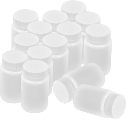 FIXOSHEE 20pcs White Plastic Pill Bottles with Screw Cap Refillable Hdpe Medicine Storage Containers for Pills Capsules Travel Portable Tablet Organizer with Aluminum Foil Liner Seal