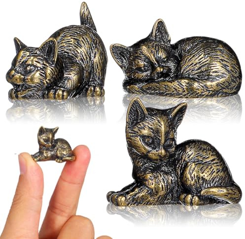 TOYANDONA 3 Stück Messing Katzenfigur Miniatur Katze Schreibtischdekoration Tierfigur Für Wohnzimmer Büro Auto Teehaus Und Feng-Shui-Deko Kleine Katzenstatue Aus Messing