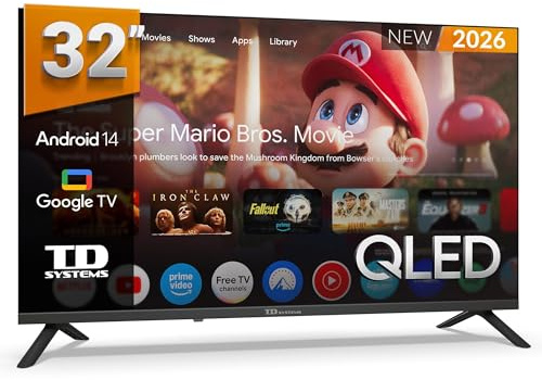 TD Systems - Smart TV 32 Pulgadas QLED, Android 14 GTV, Television TDT HD, Modelo 2026, Televisor con 3 años de garantía - PRIME32C21GLQ