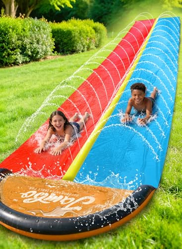 JAMBO Premium 24Ft/731.52cm Budget Slip Splash and Slide, Heavy Duty Water Slide with Advanced Sprinkler System, Backyard Waterslide, Splash Mat, Outdoor Water Toys n Slides for Kids