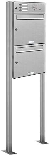 AL Briefkastensysteme 2er V2A Edelstahl Standbriefkasten mit Klingel rostfrei als 2 Fach Briefkastenanlage in Postkasten Doppel-Briefkasten Design modern