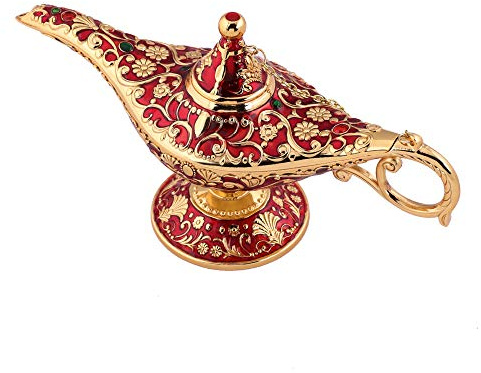Usany Collectable Rare Legend Aladdin Magic Genie Light Lamp Pot Classic (Golden Red)