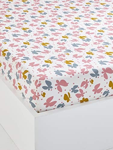 VERTBAUDET Kinder-Spannbettlaken Schmetterlinge Mehrfarbig 90x140