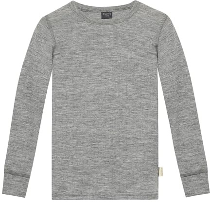 Dilling Kinder Shirt in breitem Rippstrick aus 100% Bio Merinowolle Graumeliert 134-140