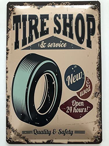 Blechschild 20x30cm gewölbt Tire Shop Reifen Service Vintage Retro Auto Deko Geschenk Schild