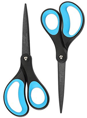 LIVINGO 2 Pack 8 Titanium Non-Stick Scissors, Professional Stainless Steel Comfort Grip, All-Purpose, Straight Office Stationery Craft Scissors Set for DIY(Blue/Black)