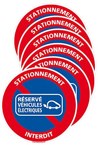 Signalétique.biz France - Stickers Stationnement Interdit Sauf Véhicules Électriques. Planche 6 autocollants stationnement réservé véhicules électriques 90 mm Rouge Vinyle Simple, Informative