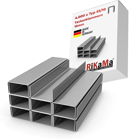 RIKAMA® 4000 Stück Tackerklammern - Typ 53 | Länge: 10 mm Breite: 11,3 mm | verzinkt | Maße 10/11,3 | Tacker-Klammern | Heftklammern