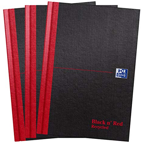 Black n' Red Oxford Notizbuch, A5, Hardcover, recycelt, kariert, liniert, 3 Stück