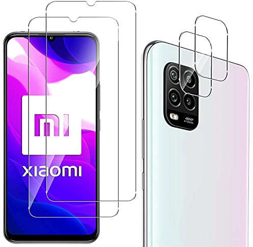 QULLOO Protector de Pantalla para Xiaomi Mi 10 Lite 5G [2 Piezas] + Protector de Lente de Cámara [2 Piezas], 9H HD Alta Sensibilidad Cristal Templado para Xiaomi Mi 10 Lite 5G