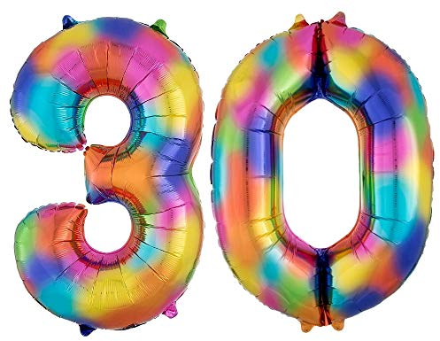 DIWULI Luftballon 30 Geburtstag XXL Bunt Regenbogen Zahl 30