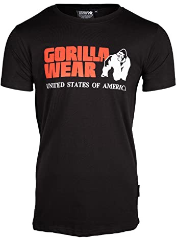 Gorilla Wear Classic T-Shirt - schwarz - klassisches Oberteil mit Logo zum Sport Alltag Training Workout Laufen Joggen bequem Normale Passform leicht aus Baumwolle bewegungsfreiheit groß
