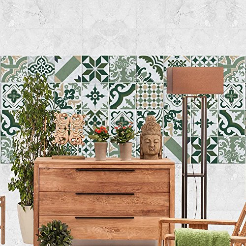 RE-COVERTILES - Autocollants Carrelage Salle de Bain et Cuisine 12 Pcs 15x15 cm - PS00090 Décoration murale en carrelage mosaïque PVC imperméable style carreaux de ciment Azulejos