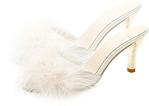 Bianco Delle Donne Della Del Faux Gattino Tallone di Estate Sandali Ciabatte Slip on Open Toe Vestito Backless Basso Alto Slipper Slides Fuzzy Pantofole (numeric_39) (numeric_40)