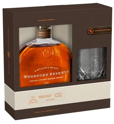Woodford Reserve Kentucky Straight Bourbon Whiskey 70cl – Special pack con un bicchiere. Whiskey dal gusto morbido e ricco 43,2% vol.
