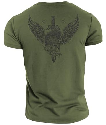 GYMTIER Spartan Forged - Short Sword - Men's Gym T-Shirt Bodybuilding Training Workout Lifting Top Clothing, Green, XL