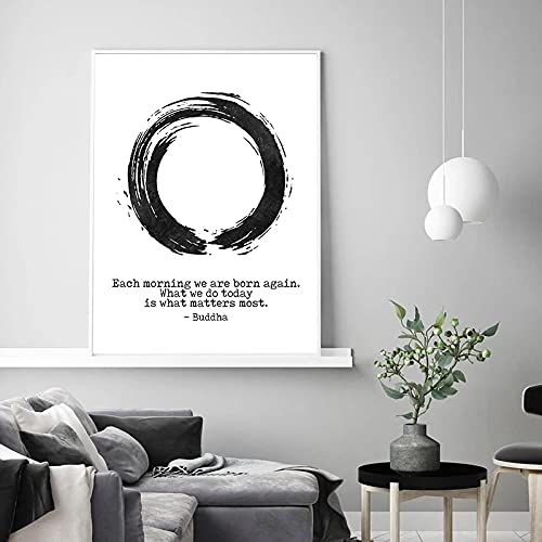 EYCFSJ Buddha Zitate Kunstdruck Schwarz Weiß Modern Minimalistisch Poster Enso Kreis Leinwand Gemälde Zen Wandbild Home Room Decor 60x80CM Rahmenlos