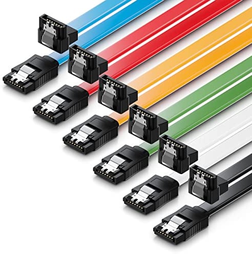 deleyCON 6x 50cm Cavi SATA 3 Set Cavo Dati SATA III - HDD SSD Cavo di Collegamento Clip in Metallo 6 GBit/s - 1x Dritto 1x 90° di Tipo L - Colorato