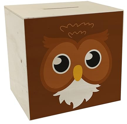 Spardose aus Holz mit niedlichem Eulen-Gesicht - für kleine Kinder eine lustige Geschenkidee für Deine Kinder um Ihr Taschengeld in einem besonderen Sparschwein mit Tiergesicht zu