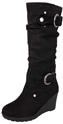 NOAGENJT Stivali Soldini Scarpe basse invernali da donna, punta, zeppe addensate, stivali lunghi da donna Stivali Rossi Lucidi