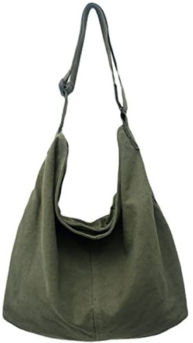 GAXOS Ästhetische süße Kuriertasche für Schule, Vintage, schwarz, Canvas, Umhängetasche für Damen, Schultertasche, Laptoptasche, Grün 2