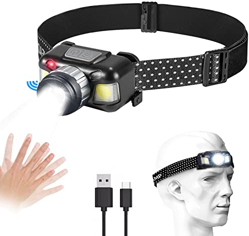 KEPEAK Stirnlampe LED, USB Wiederaufladbar, Intelligenter Sensor Kopflampe COB mit 4 Lichtmodi, Variabler Fokus, IPX6 Wasserdichter , Perfekt Fürs Laufen, Angeln, Campen, Wandern