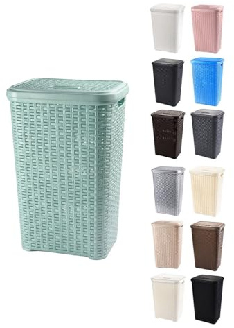 JARDIN202 - Cesto Ropa Sucia Pongotodo con Tapa y Asas | Cesta Colada Plástico Ratán | Cubo Ropa Sucia | Baño Dormitorio | 38L/48L/60L | 60 litros (Verde agua)