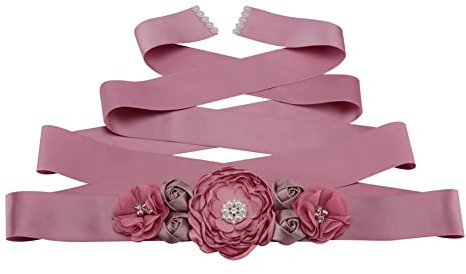 SHTGOI Cintura da sposa da donna con strass, cintura da sposa, nastro di raso, cintura per abito da sposa, cintura per damigella d'onore, accessorio per abiti da sera, rosa scuro