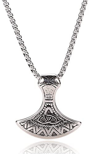 RobertDTesta Men's Axe Stainless Steel Pendant, Vintage Fashion Viking Axe Pendant Necklace,Silver,70cm