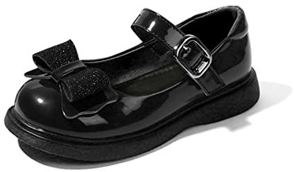 New front Scarpe Eleganti per Ragazze Mary Jane Basse per Bambina e Ragazza Testa Rotonda Design Vernice Strass e Fiocco Partito Abiti Scuola Vestire Giornaliero Nero 26