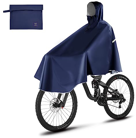 LAMA Fahrrad Regenponcho, Regencape Fahrrad Damen Herren, Wasserdichter Fahrrad Poncho mit Kapuze, Leichte Fahrrad Regenbekleidung Regenjacke für Wandern Radfahren Elektroauto Motorrad, Dunkelblau