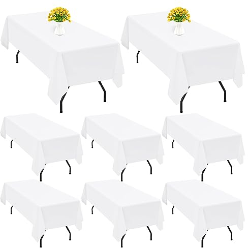 8er-Pack weiße Polyester-Tischdecke für 8 Fuß große rechteckige Tische, 153 x 320 cm, Polyester-Stoff-Tischdecke, knitterfrei, waschbar, Tischdecke, für Hochzeit, Geburtstag, Party, Bankett-Dekoration