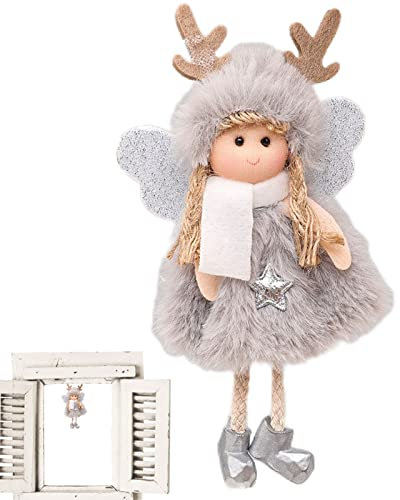 Facynde Weihnachtsengel Anhänger - Weihnachtsengel Anhänger,Rentier-Engel mit handgemachtem Pelzhut und Stoff, Weihnachtsgeburtstagsfeier-Dekorationen