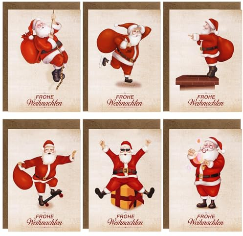 COLOFALLA 6 Stücke Weihnachtskarten Lustig Weihnachtskarten mit Umschlag Set Klappkarten A6 Frohe Weihnachten Karten Weihnachtsmann Karte Merry Christmas Karten Weihnachten für Weihnachtsgeschenke
