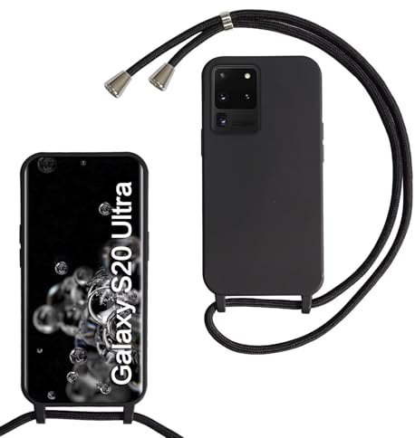 FERLAN Handykette für Samsung Galaxy S20 Ultra Hülle mit Band,Schwarz | Necklace Hülle mit Band, Handyhülle zum Umhängen, Soft Flüssig Silikon Case mit Kordel, Stoßfeste Schutzhülle,Kameraschutz