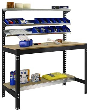 SimonRack Werkbank 400 kg Belastbarkeit, 144,5x91x61 cm, Große Arbeitsfläche Arbeitsfläche, Arbeitstisch, Holz-Arbeitsplatte, Anthrazit/Holz - BT1