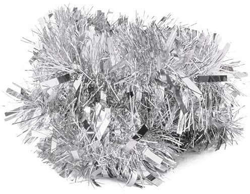 1 x klobige Weihnachtsgirlande für Weihnachtsbaum, silberfarbene Lametta-Girlanden für Weihnachtsbaum, Neujahrspartys und Heimdekoration, Größe 2 m