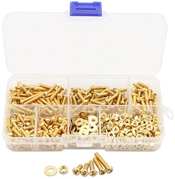 LBY 600pcs M3 Machine Screws(Truss Head), Phillips Pan Head Bolts Nuts Flat Washers, Copper(Yellow)