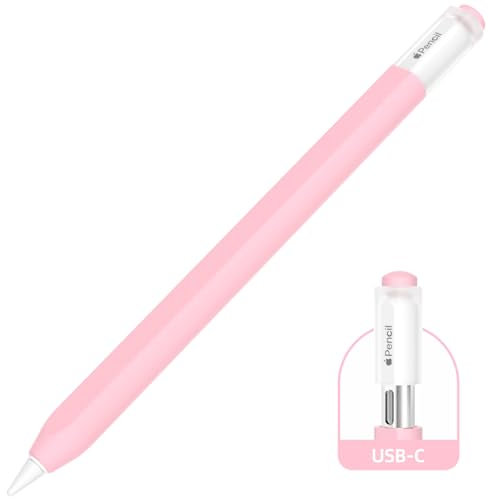 AZF Compatible with Apple Pencil USB C case, Non-Slip Silicone Sleeve Protective Cover for Apple Pencil (USB-C), Support Magnetic.(Pink)